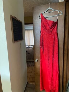 Sherri Hill Red One-Shoulder Sparkle Prom Dress